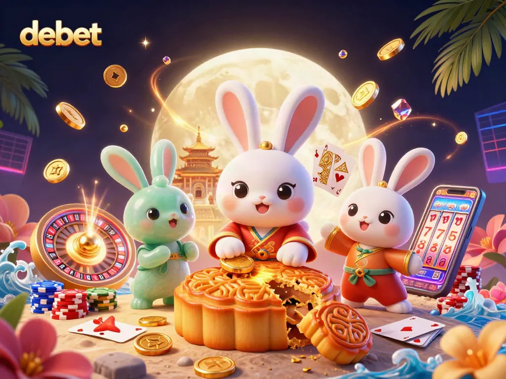 Play winning slots at debet with festive moon rabbit and vibrant casino elements.