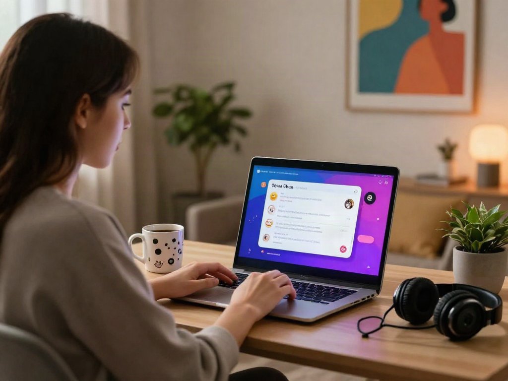 Engaging in a porn chat AI experience at a cozy home office with modern decor.
